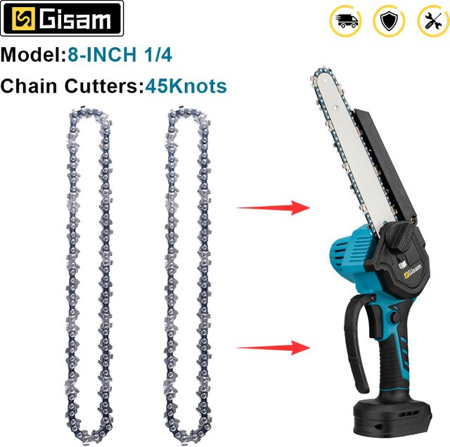 Gisam 2er-Set Kettensägenketten 8 Zoll 1/4 Zoll mit 45 Antriebsgliedern in Silber für Mini-Kettensägen - Bild 1
