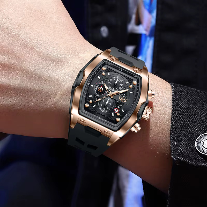 LIGE Chronograph, Quarz, Silikon, Schwarz, Roségold, Herren - Bild 3