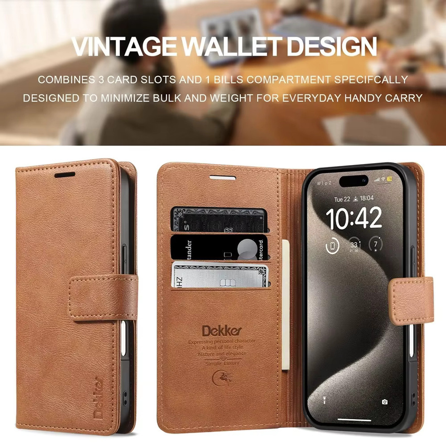 2-in-1 MagSafe Wallet Case für iPhone 16 Pro Max 15 Plus 14 Pro Max 13 12 magnetische kabellose Lade-Telefonabdeckung in Braun - Bild 2