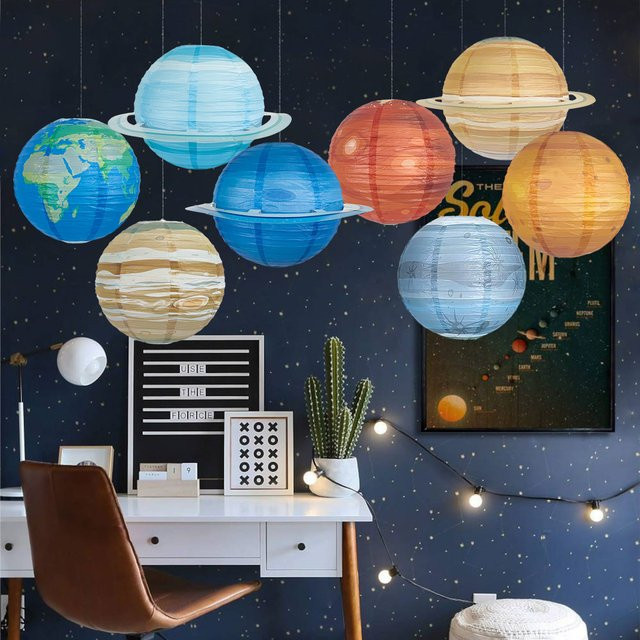 Bunte Sonnensystem-Planetenlaternen aus Papier als hängende Dekoration für Weltraum-Partys und Klassenzimmer - Bild 1