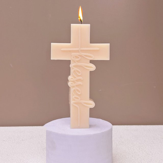LONTL Silikonform für DIY Kreuz Kerzen mit 3D Relief in Beige zur Gestaltung von Harz, Gips oder Zement - Bild 1