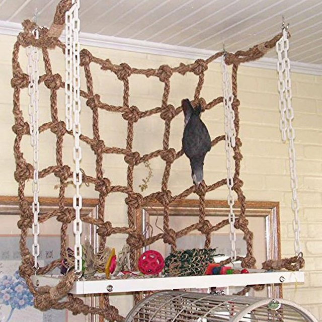 mfySpace Baumwollseil Vogel Kletternetz, Vogelspielzeug, Hängematte, Hängeschaukel, Kletter Kauspielzeug Zubehör, brown - Bild 1