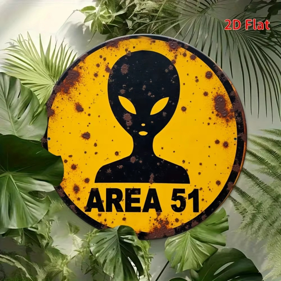 CIFBUY Area 51 Alien Retro Metallschild, Vintage UFO Außerirdische Dekoration, Gelb/Schwarz, Durchmesser: 20 cm - Bild 6