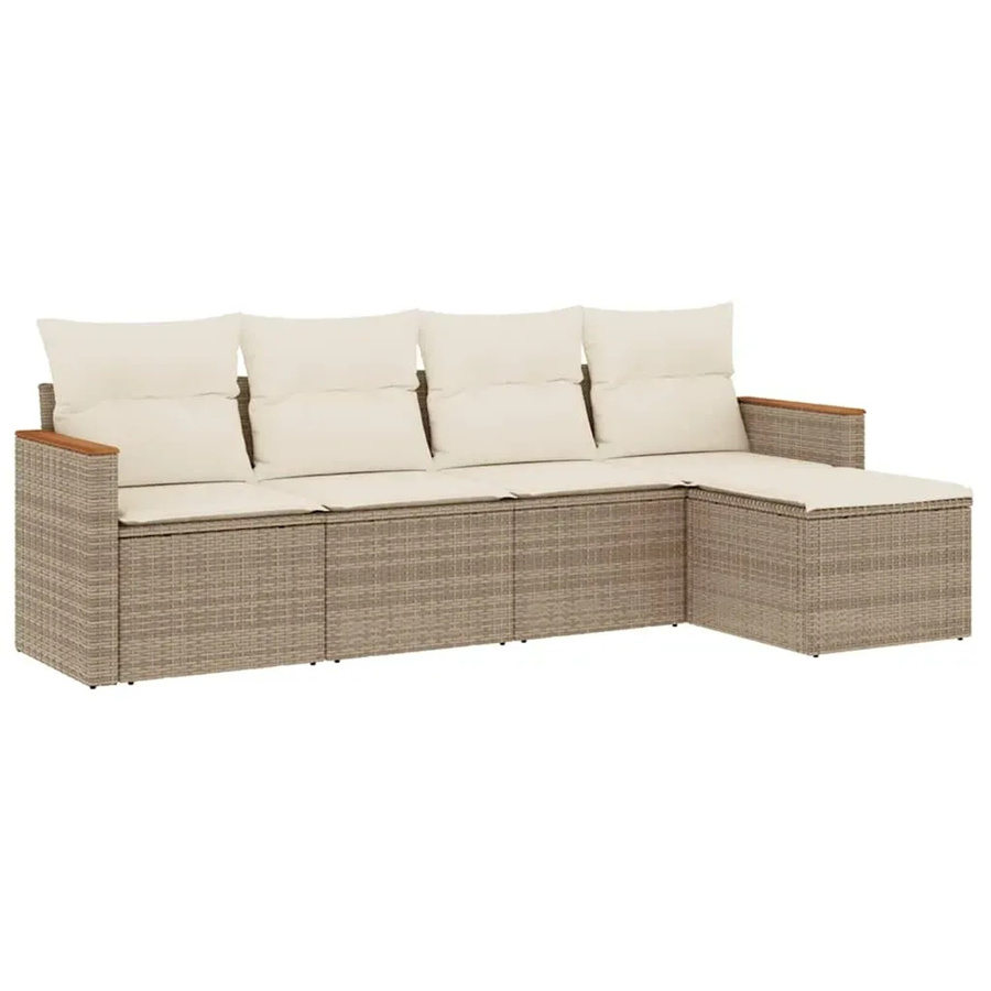 vidaXL 5-tlg. Garten-Sofagarnitur in L-Form aus Poly-Rattan mit Kissen in Beige - Bild 2