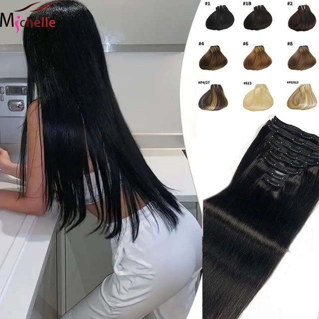 xbeauty Clip-in-Haarverlängerungen, 100 % brasilianisches Remy-Echthaar, 8 Stück, Schwarz, Unisex - Bild 1