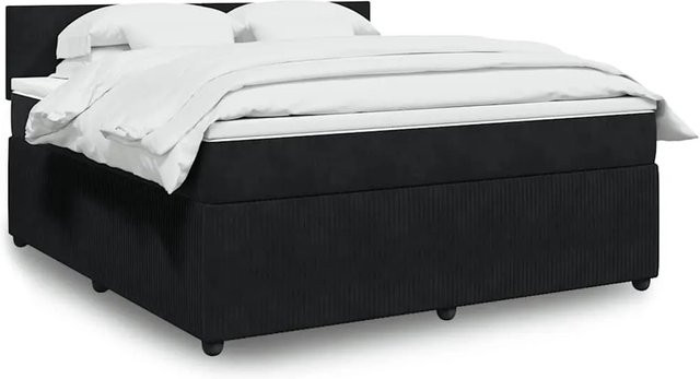 vidaXL Boxspringbett mit Matratze in Schwarz aus Samt mit USB-Ladeport und Unterbettbeleuchtung, B/T: 180 x 200 cm - Bild 1