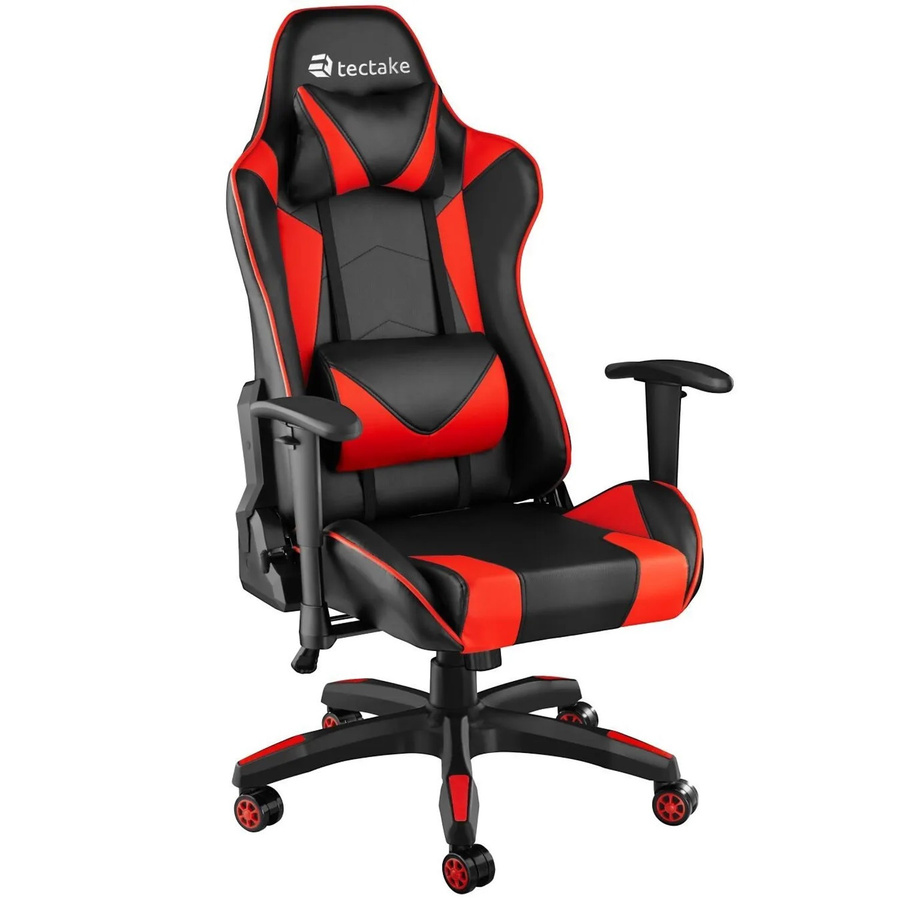 tectake Racing Gaming Stuhl in Schwarz Rot mit Kunstlederbezug, ergonomische Form, verstellbare Rückenlehne und einstellbare Armlehnen, H x B x T: 125 x 69 x 68 cm - Bild 3