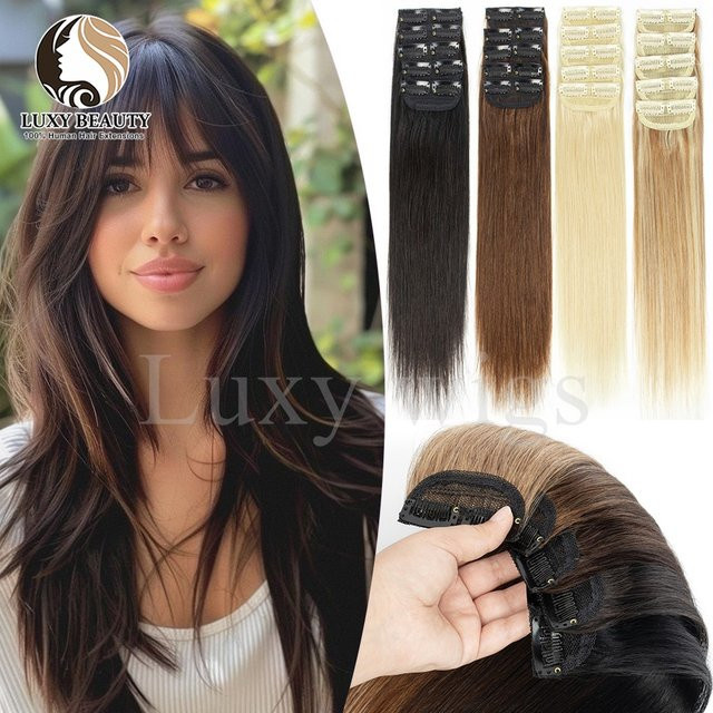 Luxy Beauty Clip-in-Haarverlängerungen, echtes Menschenhaar, braun, 5 Stück, Damen - Bild 1