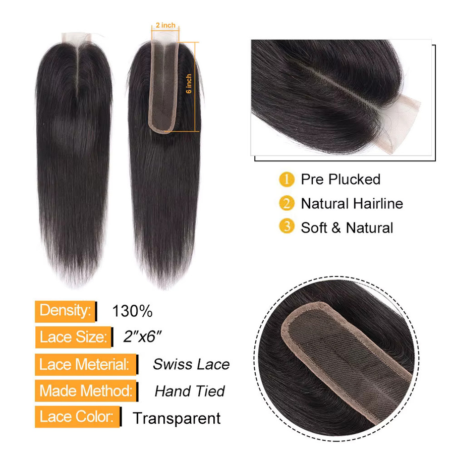 Newmi Echthaar Extensions, 2x6 Spitze Verschluss, Transparent, Glattes Haar - Bild 2
