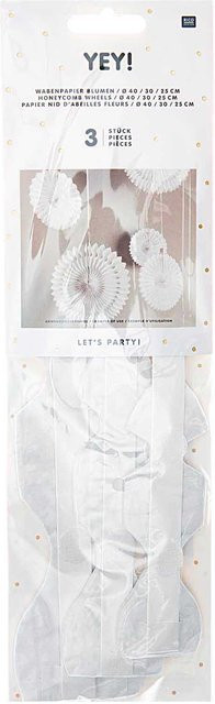 Rico Design Wabenpapier Blumen in Weiß, 3 Stück für deine Party-Dekoration - Bild 1