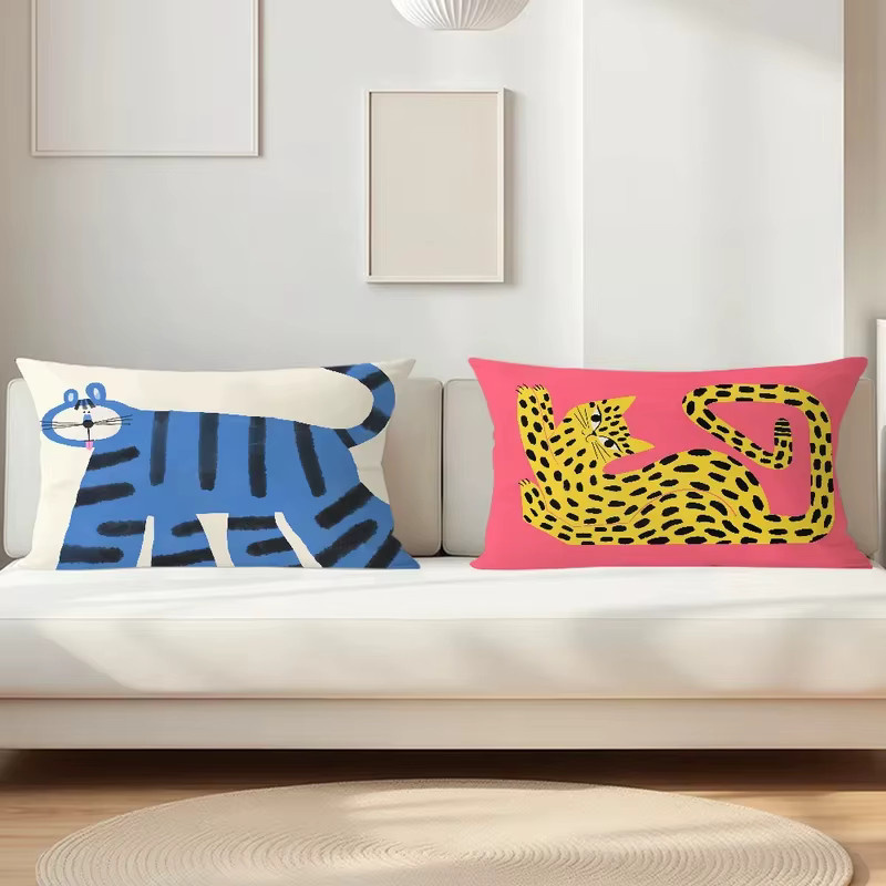 VIKAMA Abstrakte Cartoon-Katzen Überwurfdecke und Sofa-Kissen-Set für Wohnzimmer und Schlafzimmer - Bild 1