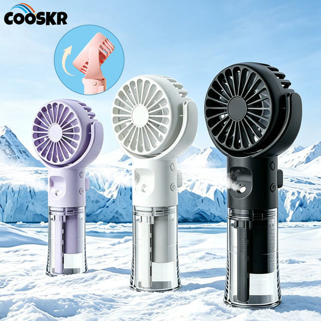 Tragbarer Mini-Ventilator von ragee mit Wassernebel-Funktion und Sprüh-Luftbefeuchter, USB-wiederaufladbar, in Pink oder Purple - Bild 1