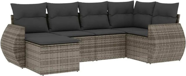 vidaXL 6-teilige Garten-Sofagarnitur aus Poly-Rattan mit Kissen in Grau - Bild 1