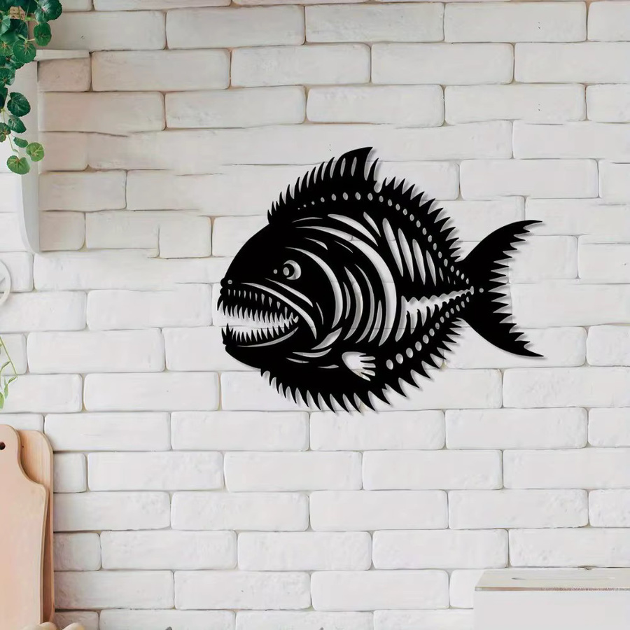 CIFBUY Metall-Piranha-Fisch Wandkunst in Schwarz, Eisenskulptur für Zuhause, Garten und Terrasse, Breite: 30 cm, Höhe: 30 cm, Tiefe: 30 cm - Bild 3