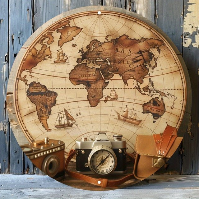CIFBUY Vintage Weltkarte Wanddeko aus Metall im Retro-Stil, rundes Metallschild für Zuhause und Bar - Bild 1