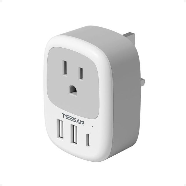 TESSAN BF-Typ Konverterstecker mit USB-C Anschluss in Weiß für Hongkong und internationale Reisen - Bild 1