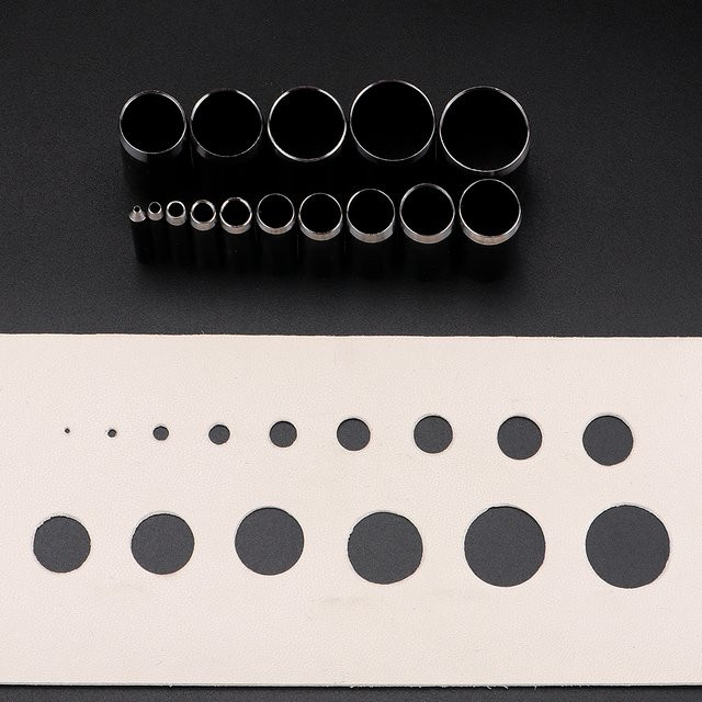 QJH Lochstanzer Set aus Stahl in Schwarz für DIY-Lederarbeiten mit 1–15 mm runden Hohlstahlbohrern - Bild 1