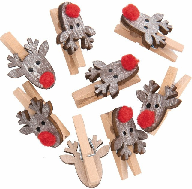 Rico Design Dekoklammern Rentier im Shabby Chic Stil aus Holz, 8 Stück, Höhe: 3 cm - Bild 1