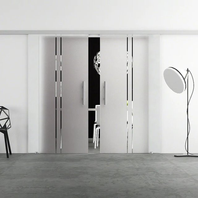 Levidor Doppelglasschiebetür Komplettset Köln aus Aluminium mit Stangengriffen und SoftClose, Farbe: Silber/Weiß, B/H: 77,5 x 217,5 cm (2 Stück) - Bild 1