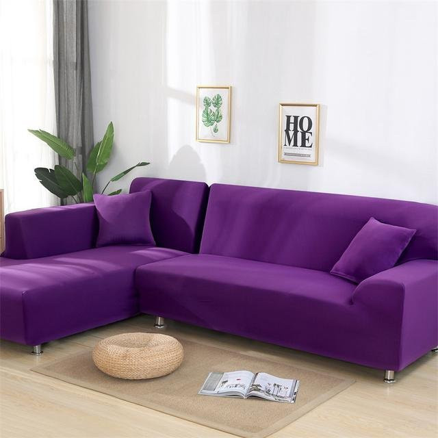 Housmife Ecksofa-Bezug für L-förmige Sofas, elastischer Chaiselongue-Schonbezug aus Polyester-Elastan, einfarbig in Lila, Breite: 90-140 cm - Bild 1