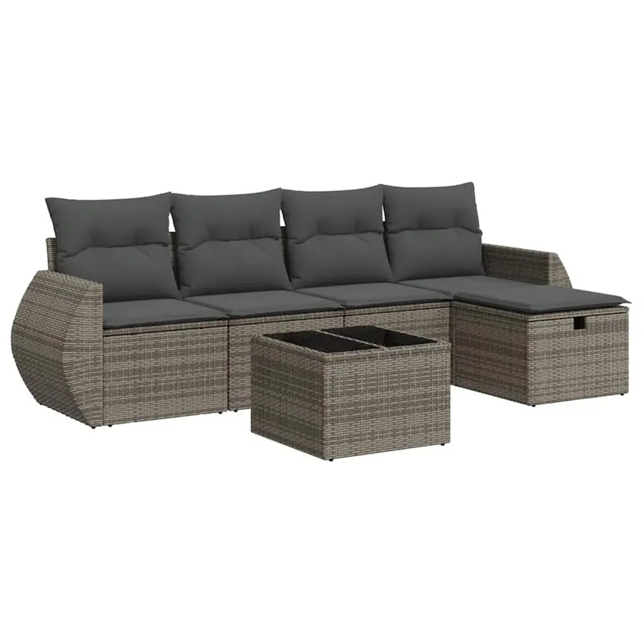vidaXL Garten-Sofagarnitur aus Polyrattan in Grau mit Kissen und Couchtisch, 6-teiliges L-Shape Set für Garten und Terrasse - Bild 2