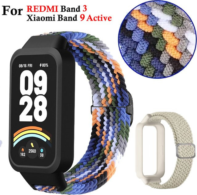 ATOPKEY Armband-Set mit Hülle aus Nylon für Xiaomi Mi Band 9 Active und Redmi Band 3, geflochtenes Sportarmband in Schwarz und Multicolour, Unisex - Bild 1
