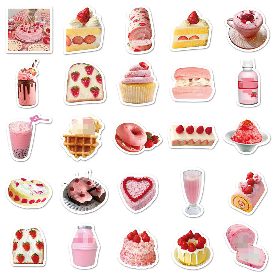 50 Stück Kuchen-Dessert-Aufkleber im INS-Stil von YourLife Store, wasserfeste DIY-Dekoration für Telefon und Tagebuch, Mehrfarbig - Bild 3