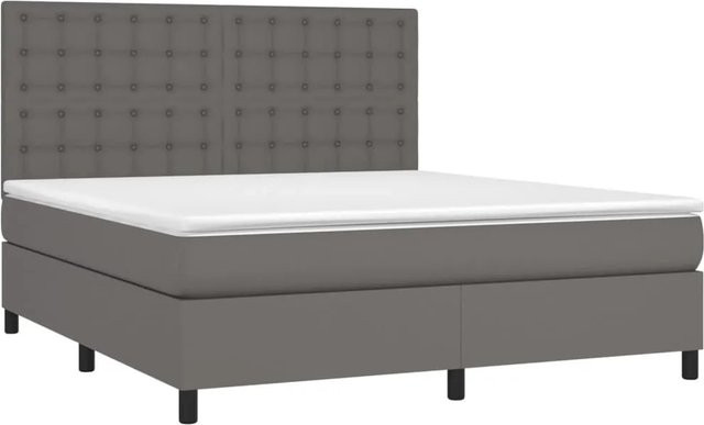 vidaXL Boxspringbett mit Matratze in Grau aus Kunstleder mit LED-Unterbettbeleuchtung und USB-Anschluss, B/T/H: 180 x 200 x 118 cm - Bild 1