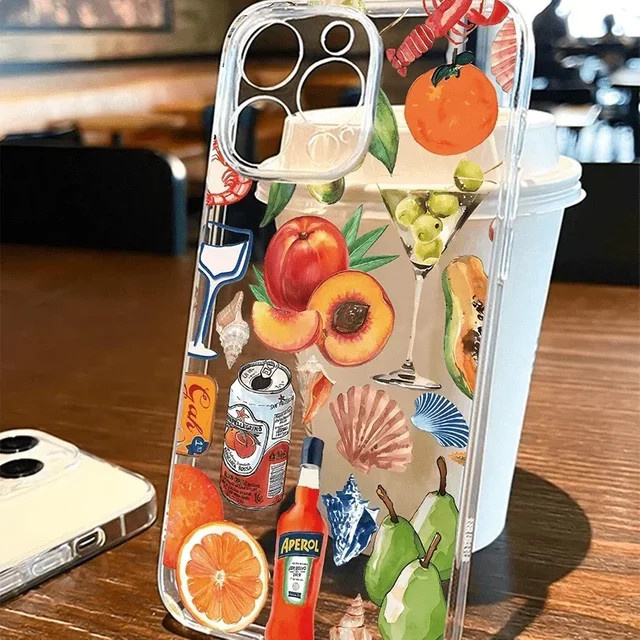 Transparente iPhone Schutzhülle mit Sommer Obst und Getränke Design für Apple iPhone 11 bis 17 Pro Max Mini und SE - Bild 1
