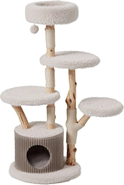 Wiltec Fudajo Forest Tree Kratzbaum aus Naturholz mit Höhle und integriertem Spielzeug, Höhe: 146 cm - Bild 1