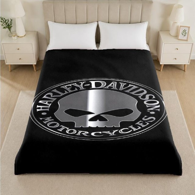 Harley-Davidson Flanelldecke SoftVibe C in Schwarz, gemütlicher Plüsch Überwurf für Bett und Sofa, B/T: 180 x 230 cm - Bild 1
