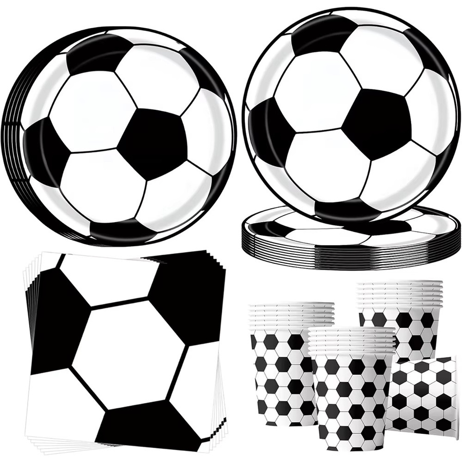 EsenTroye Fußball Party Dekoration Set mit Happy Birthday Banner, Tischgeschirr, Popcorn-Box und Geschenktüten aus Papier für Kinder - Bild 3