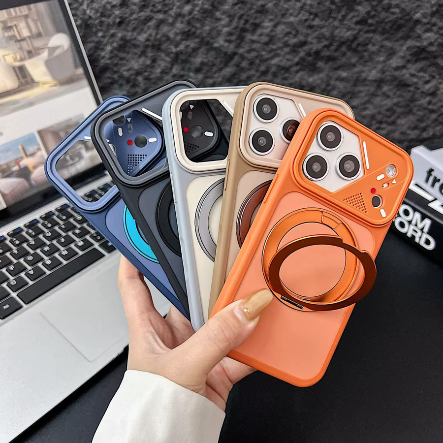 Magnetische Handyhülle von aierkeba für iPhone mit 360 Grad drehbarer Halterung und Metallständer in Blau - Bild 1