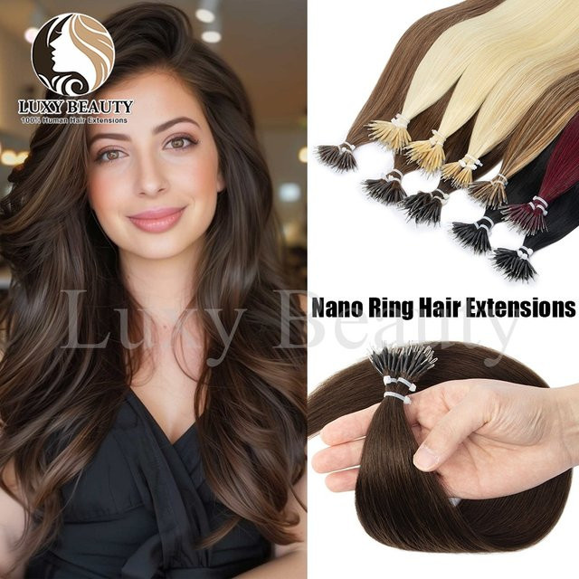 luxy beauty Echthaar-Extensions Nano-Ringe, Schwarz Braun, 30g - Bild 1