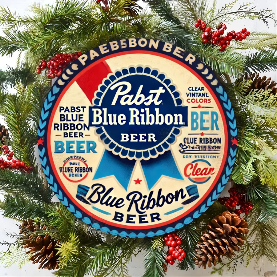Pabst Blue Ribbon Metall-Wandkunst von Potdemiel, rundes Aluminiumschild in Multicolour, B/H: 20,3 x 20,3 cm - Bild 5