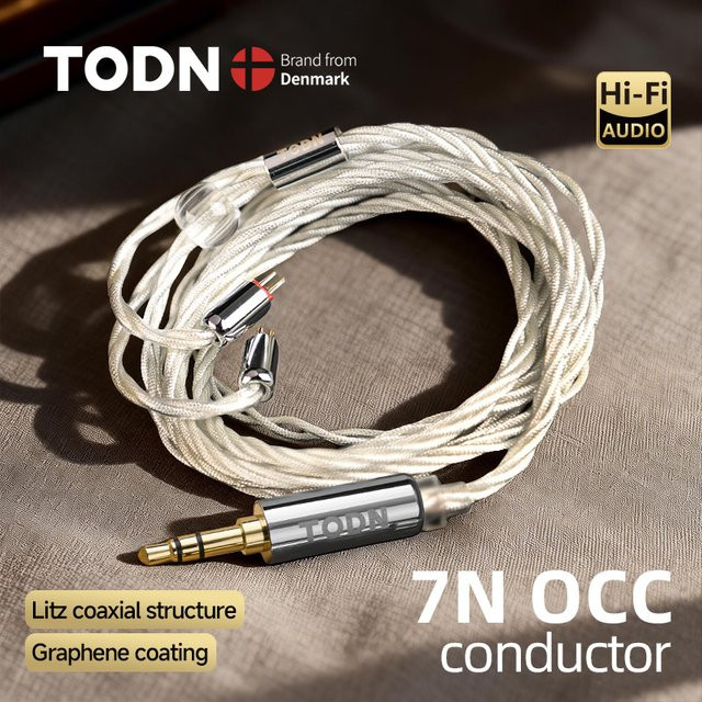 TODN HiFi 4-Core Graphene Upgrade-Kopfhörerkabel mit silberbeschichteten 7N OCC Leitern und vergoldeten 3,5 mm Steckern in Silber - Bild 1