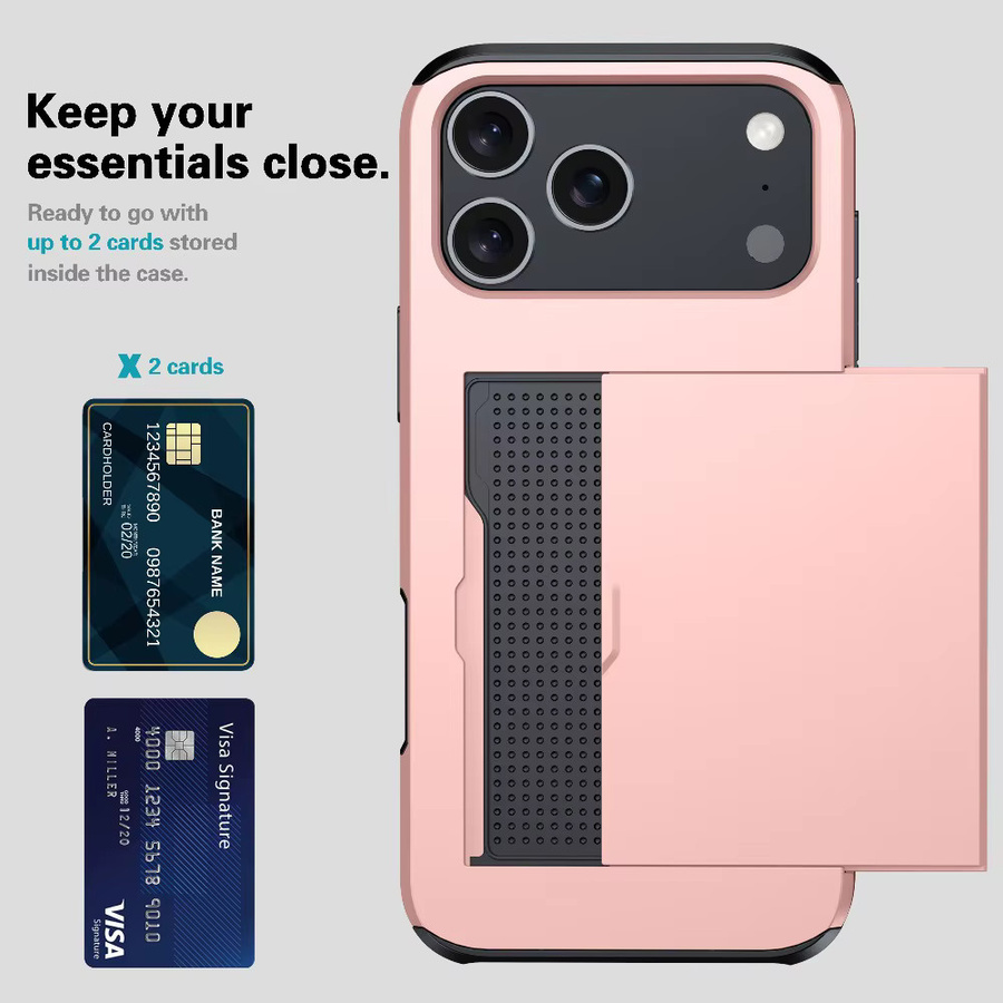 Robuste Handyhülle mit Kartenhalter und Brieftaschenfunktion für Apple iPhone 17 16 Plus 15 Pro Max 14 13 12 11 in Silber und Pink - Bild 4