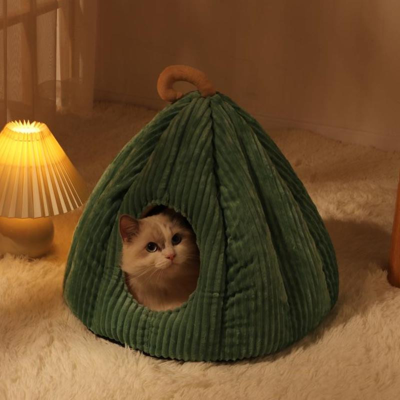 Gemütliches Katzenbett aus 100% Baumwolle als warmes Haustierhaus und Liegekissen für Katzen und kleine Hunde, B/T/H: 50 x 50 x 40 cm - Bild 1