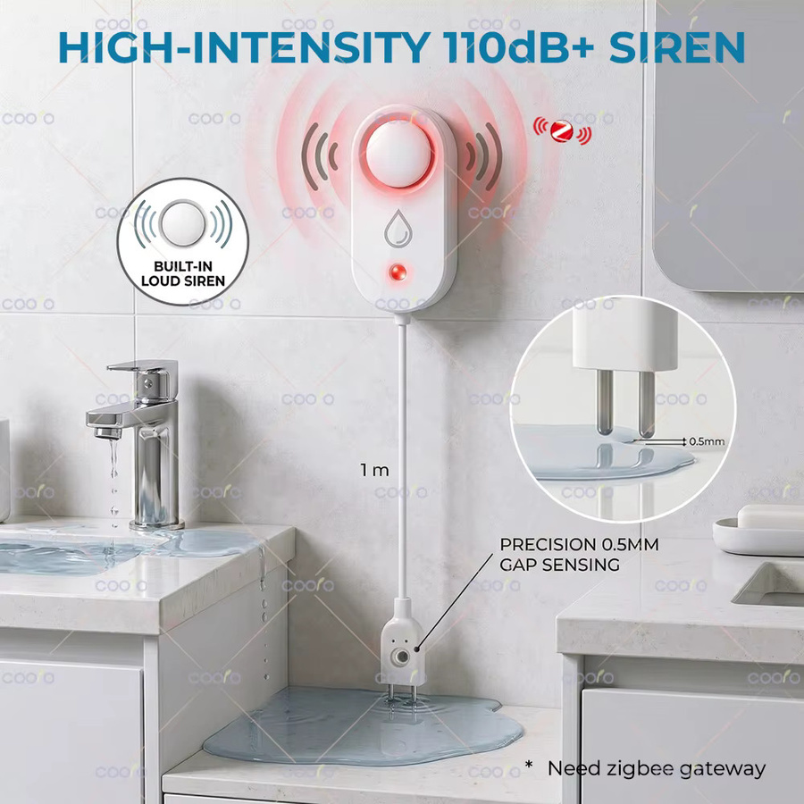 Tuya Zigbee Wassersensor in Weiß mit 110 dB Audioalarm als Leckagealarm und Überschwemmungsdetektor für Küche und Badezimmer, kompatibel mit Z2M - Bild 3
