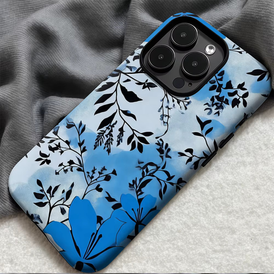 Casegame Matte Bumper Schutzhülle mit MagSafe für iPhone 17 16 15 14 13 Pro Max, Stoßfeste PC Hülle, Blau mit Lilien-Silhouette - Bild 3