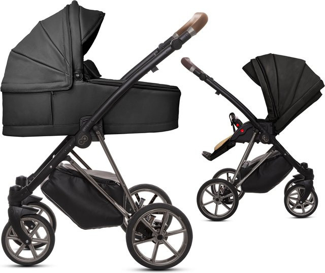 TPFLiving 2in1 Kinderwagen Royal aus Kunstleder in Onyx mit Gestell in Space Grau - Bild 1