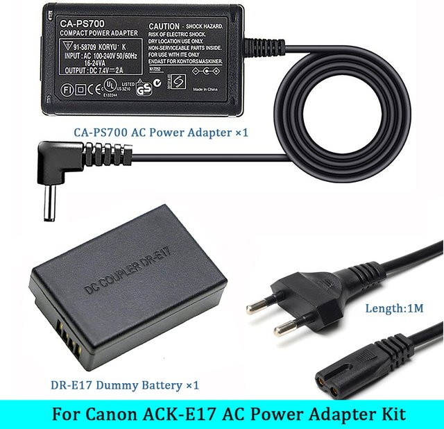 ACK-E17 AC-Netzadapter und DR-E17 DC-Koppler Dummy-Akku Stromversorgungsset für Canon EOS M3, M5, M6 und M6 Mark II in Schwarz - Bild 1