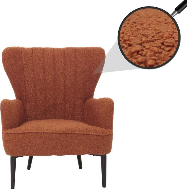 MCW Lounge-Sessel K37 als Cocktail- und Ohrensessel aus Bouclé-Stoff in Terrakotta im Retro-Vintage-Stil - Bild 1