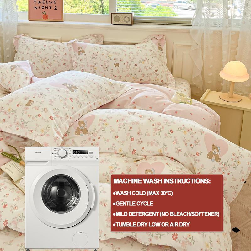 3-teiliges Bettwäsche-Set von Bin Chi Textiles aus 100% Baumwolle mit Cartoon-Tierprint in Beige und Multicolour, Set bestehend aus 1 Bettbezug und 2 Kissenbezügen, B/H: 135 x 200 cm, hypoallergen - Bild 2