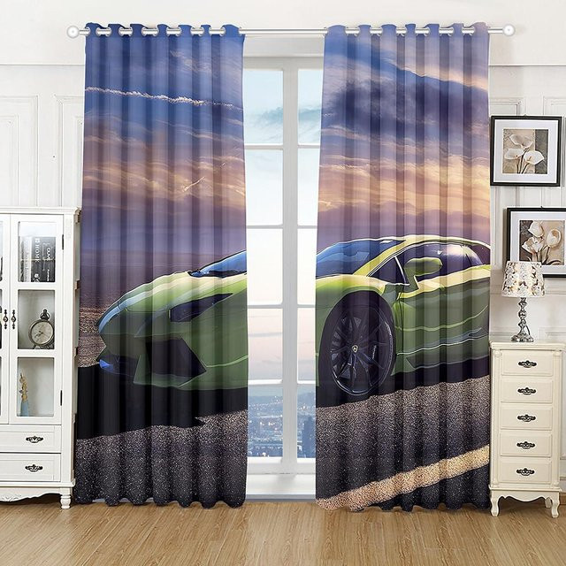 Yiran Furniture 3D-Vorhang mit Auto- und Sportwagenmotiv, 2 Paneele, halbtransparent, Mehrfarbig, Breite: 75 cm, Höhe: 166 cm - Bild 1