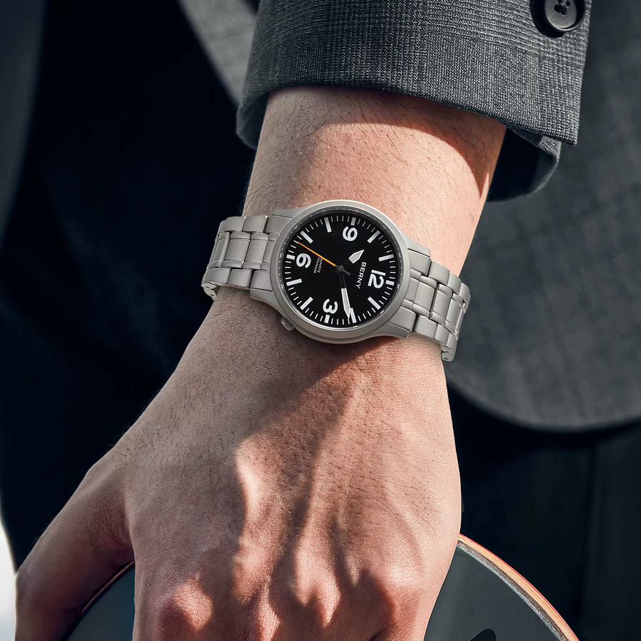 BERNY Armbanduhr Titan, Quarz, Saphirglas, Silber, Herren - Bild 6