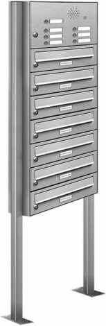 AL Briefkasten für 7 Parteien, freistehendes Briefkastensystem in Silber, B/H/T: 153,278 x 170,0 x 27,5 cm - Bild 1