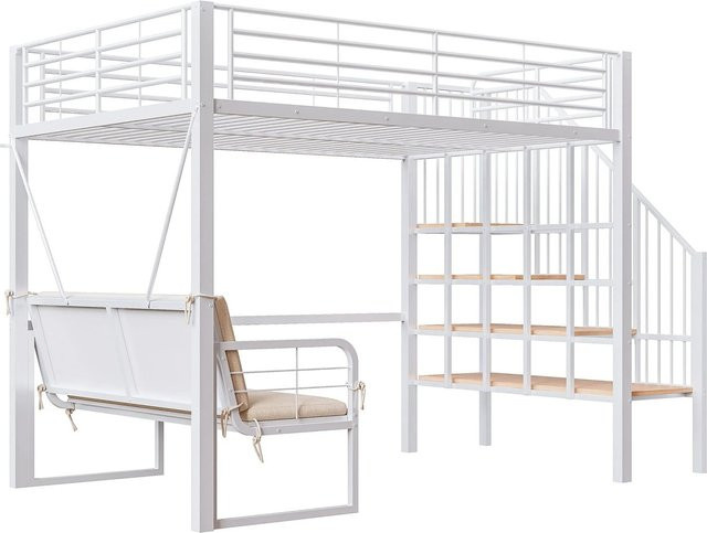 Merax Etagenbett mit Sofa und Stauraum aus Metall und MDF, Weiß - Bild 1