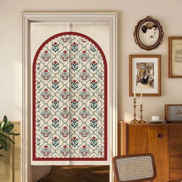 VIKAMA Vintage-Türvorhang mit Blumenmuster im Boho-Stil, halbtransparentes Stoffpaneel in Multicolour - Bild 1