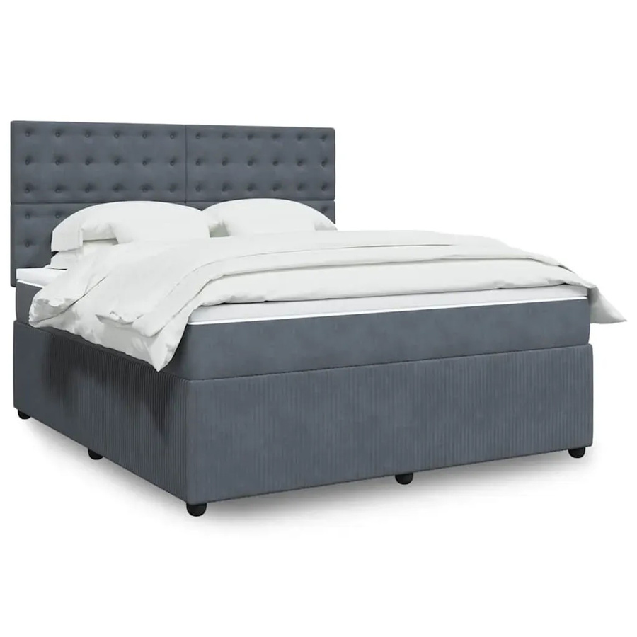 vidaXL Boxspringbett mit Matratze Dunkelgrau aus Samt mit USB-Anschluss und Unterbettbeleuchtung B/T: 180 x 200 cm - Bild 2